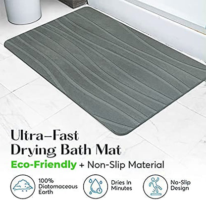 Stone Bath Mat for Bathroom, Dries in Seconds - Diatomaceous Earth, Gray | Super absorbent, quick-drying & easy to clean. Natural material that lasts — restores with light sanding. - color: Grey