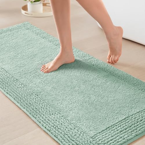 Madison Park Splendor Reversible 100% Cotton Bath Runner, 24 x 60, Green | Tufted Bathroom Rug, 3000 GSM, Hotel Quality, Luxurious Plush, Medium Pile, Absorbent, Quick Dry, OEKO-TEX, Shower Room Décor - color: Green, size: 2' x 5' (Rectangular)