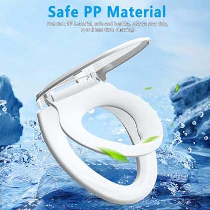 Aünsffer Family Toilet Seat Elongated, Built-in Toddler Potty Training Seat, Baby Toilet lid 2 in 1 Soft Close Quiet with Magnet, Easy Clean PP Material Safe and No Loosen (White Elongated 18.5 Inch) - color: White, size: Elongated 18.5inch with Baby Seat