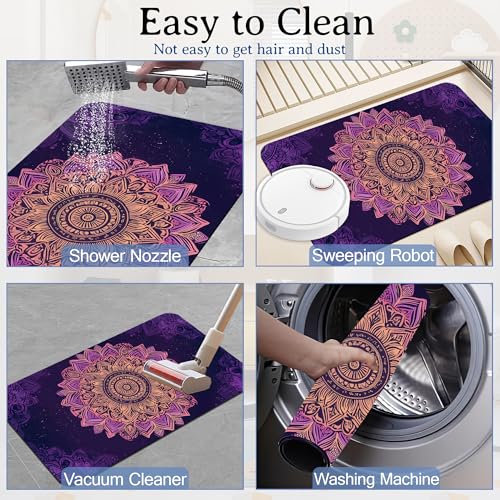Elightvap Golden Purple Mandalas Bathroom Rugs Mat Non Slip Absorbent Quick Dry Rug Bath Mats for Bathroom Floor Bathtub,17 * 29.5 Inches - color: Golden Purple Mandalas