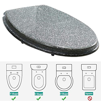 Black Quick Release Toilet Seat with 360 Degree Adjustable Hinge, Easy Clean, Oval Shape, Simple Top and Bottom Fixing - color: Silver
