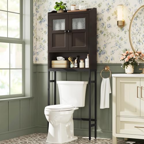Over The Toilet Cabinet for Bathroom Storage, Over Toilet Storage Cabinet, Above Toilet Storage with 2 Doors and Adjustable Shelf Space Saver Cabinet Over Toilet Bathroom Organizer (Espresso) - color: Espresso