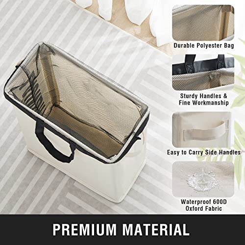 Slim Laundry Hamper with Removable Inner Bag and Side Handles, 45L Small Laundry Baskets to Store Clothes, Narrow Dirty Clothes Hamper for Laundry Room, Bathroom, Bedroom, and Living Room - Beige | Small Laundry Baskets with Mesh Top, Narrow Dirty Clothes