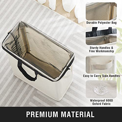 Slim Laundry Hamper with Removable Inner Bag and Side Handles, 45L Small Laundry Baskets to Store Clothes, Narrow Dirty Clothes Hamper for Laundry Room, Bathroom, Bedroom, and Living Room - Beige | Small Laundry Baskets with Mesh Top, Narrow Dirty Clothes