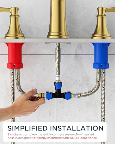 FORIOUS Brushed Gold Bathroom Faucet 3 Hole Widespread, Vanity Faucet Gold | Two Handle Antique Brass Waterfall Bathroom Faucet Gold 3 Hole with Metal Pop Up Drain, Pre-Assembled CUPC Hose and All Tools - color: Brushed Gold