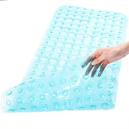 Tree Bud Bathtub Mats for Shower Tub Non-Slip Bath Mat 39 x 16 Inch Extra Long Shower Mat, Bath Tub Mat for Bathroom with Machine Washable, BPA Free for Kids (Clear Aqua) - color: Clear Aqua
