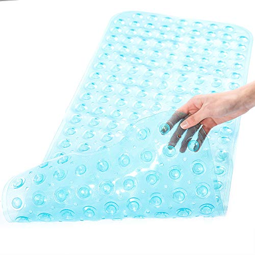 Tree Bud Bathtub Mats for Shower Tub Non-Slip Bath Mat 39 x 16 Inch Extra Long Shower Mat, Bath Tub Mat for Bathroom with Machine Washable, BPA Free for Kids (Clear Aqua) - color: Clear Aqua