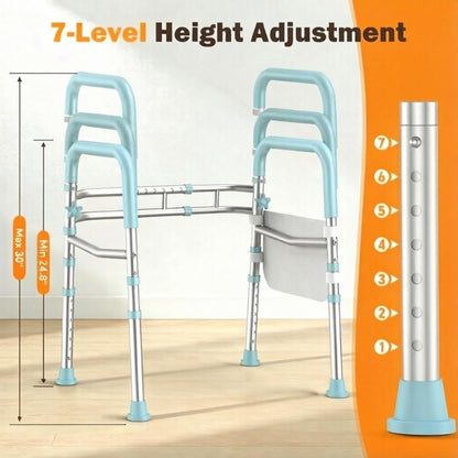 Toilet Safety Rails for Seniors, Adjustable Height & Width Toilet Safety Frame with Handles (350LB Capacity), Elderly Assistance Products for Handicapped, Foldable Toilet Bars Fits Any Toilet（Blue） - color: Blue