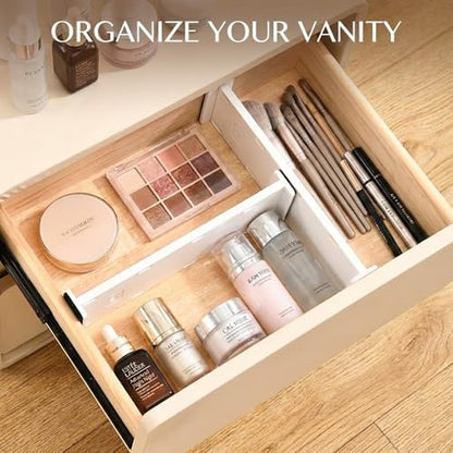 Adjustable Drawer Dividers, 3.1" High, 10.8-17.9", 6 Pack | Expandable organizer with non-slip locking mechanism & foam pads. Fits baby nursery, bathroom vanity & desk drawers.