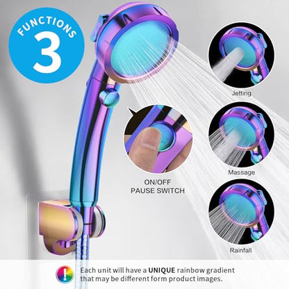 Drill-Free High Pressure Handheld Shower Head with ON/OFF Switch, 3 Spray Modes - Polished Finish, Shower Head (Radiant Rainbow) + Bracket + Hose | 3 Spray Modes with ON/OFF Switch, Detachable Dog Shower Attachment, Pet Shower Wand with Bracket & Hose, Ra