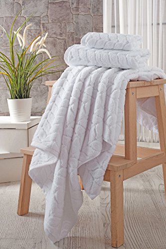 BAGNO MILANO Certified Organic Turkish Cotton Bath Towels, Luxury Jacquard Absorbent, Ultra Soft-Plush Organic Towel Set (White, Towel Set of 6) - color: White