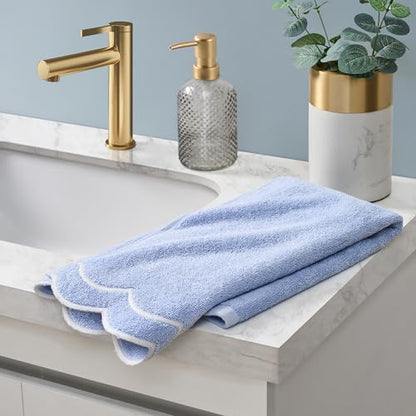 Peri Home 100% Cotton Hand Towel, 16" x 27", Blue with White Scallop, 1-Pc | Bathroom, Embroidered, Soft & Absorbent - color: Blue With White Scallop, size: 1 Hand Towel