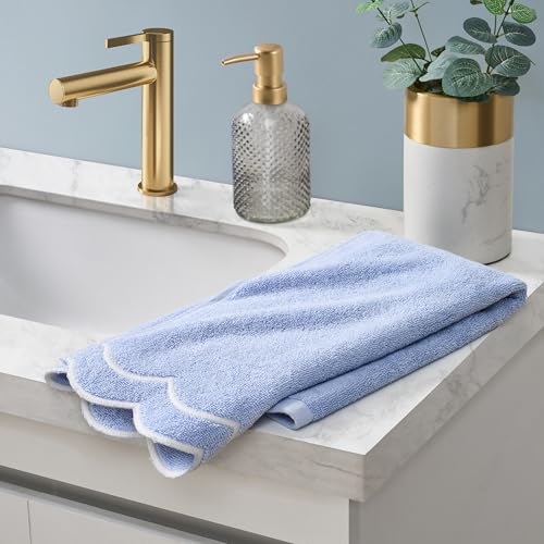 Peri Home 100% Cotton Hand Towel, 16" x 27", Blue with White Scallop, 1-Pc | Bathroom, Embroidered, Soft & Absorbent - color: Blue With White Scallop, size: 1 Hand Towel