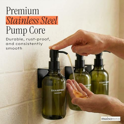MaisoNovo Shampoo and Conditioner Dispenser|Refillable Green Set of 3 | No Drill Wall Mount - Shower Soap Dispenser · Holds Body Wash or Hand Soap · Wall Soap Dispenser - color: Green Black Set of 3