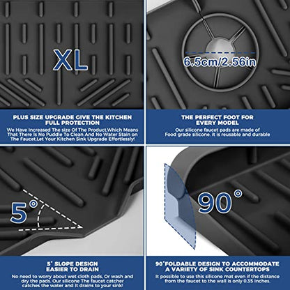 18" Kitchen Sink Faucet Splash Guard Plus Size Silicone Sink Faucet Drying Mat Faucet Handle Drip Catcher Tray Dish Sponge Holder Kitchen Sink Accessories Protector Home Organization Gadgets Organizer