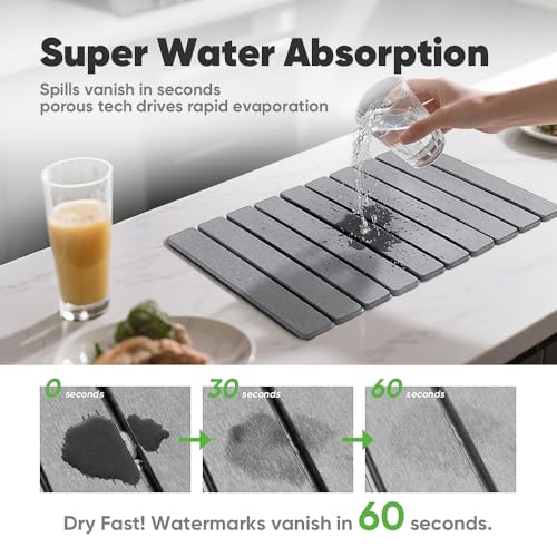 Stone Drying Mat for Kitchen Counter, Quick Diatomaceous Earth Mats for Dishes, 24"L x 16" W Super Absorbent Fast-Drying Collapsible Countertop Stone Mat (Light Grey, 24" x 16") - color: Light Grey