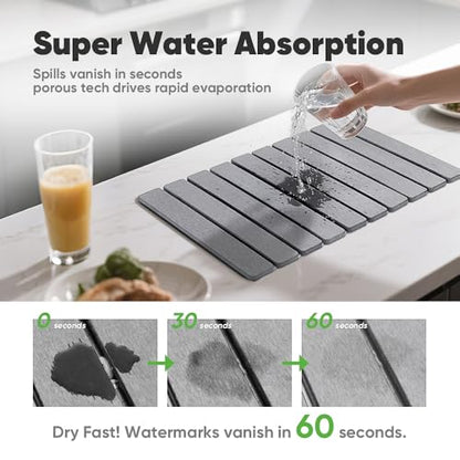 Stone Drying Mat for Kitchen Counter, Quick Diatomaceous Earth Mats for Dishes, 24"L x 16" W Super Absorbent Fast-Drying Collapsible Countertop Stone Mat (Light Grey, 24" x 16") - color: Light Grey