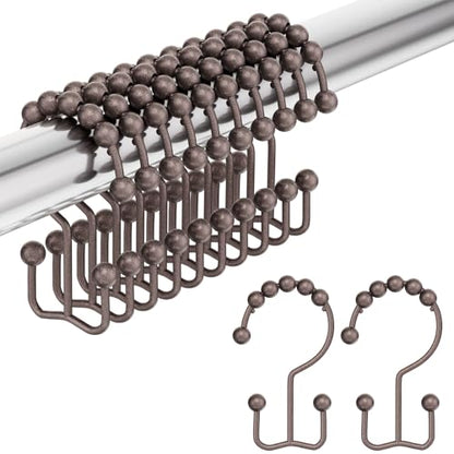 Shower Curtain Rings, Stainless Steel Shower Curtain Hooks Rings, 12 Pcs Double Glide Shower Rings for Bathroom Shower Curtain Rods Dual Rust-Resistant Shower Hooks, Bronze - color: Bronze, style: Double Hooks
