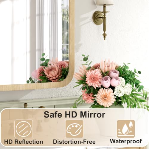20x28 Inch Wood Medicine Cabinet with Mirror for Bathroom, Oak | Fully Assembled, Surface or Recessed Mount Mirror Cabinet, Rounded Corner, 3 Adjustable Glass Shelves, Soft-Close Door