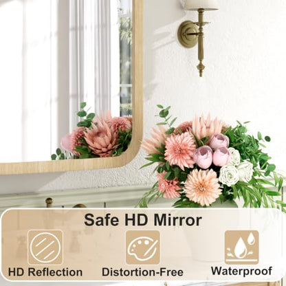 20x28 Inch Wood Medicine Cabinet with Mirror for Bathroom, Oak | Fully Assembled, Surface or Recessed Mount Mirror Cabinet, Rounded Corner, 3 Adjustable Glass Shelves, Soft-Close Door