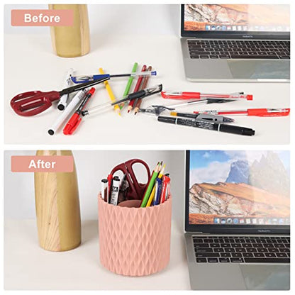 Makeup Brush Holder Organizer - 360° Rotating, 5-Slot Brush Cup for Cosmetics, Lipsticks, Pens | Vanity & Desk Organizer (Pink) - color: Pink