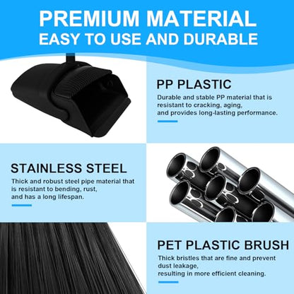 Broom and Dustpan Combo Set, 51" Long Handle with Squeegee | Black Complete Cleaning Kit, Floor Squeegee for Wet & Dry Messes, Built-in Comb Dustpan for Home & Pet Areas - color: Black