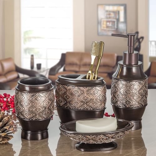 Creative Scents Dublin Brown Countertop Toothbrush Holders for Bathrooms - Decorative Tooth Brush Holder for Bathroom - Toothbrush Organizer for Regular or Electric Toothbrushes and Toothpaste - style: Toothbrush Holder