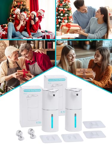 2 Pack Automatic Liquid Soap Dispenser, Rechargeable Touchless Soap Dispenser, Digital Display, 6-Level Adjustable, 380mL Wall Mount Countertop Hand Soap Dispenser for Bathroom Kitchen Sink