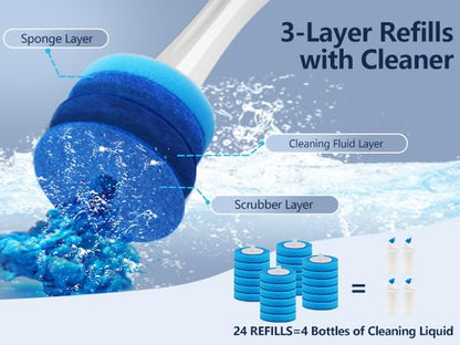 24 Wand Refills and Replaceable Brush Heads Kit for Leebein HK-047 Electric Toilet Brush, Hard Nylon Brush Head and TPU Silicone Brush Head, 24PCS Sponge Pad with Cleaner, Machine Not Included - color: 24 Refills & 2 Brush Heads