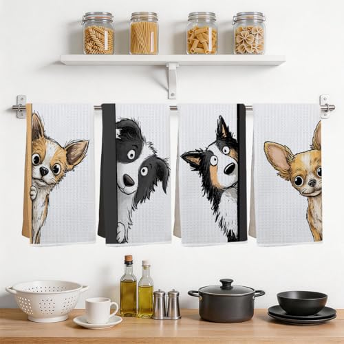 4 Pcs Funny Dog Kitchen Towels, Cute Dogs Gifts Pet Hand Towels 14x24 Inch - color: Multi 0154