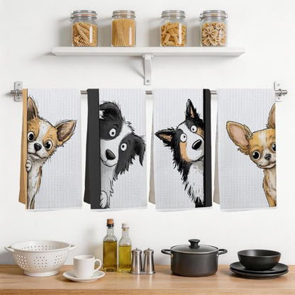 4 Pcs Funny Dog Kitchen Towels, Cute Dogs Gifts Pet Hand Towels 14x24 Inch - color: Multi 0154