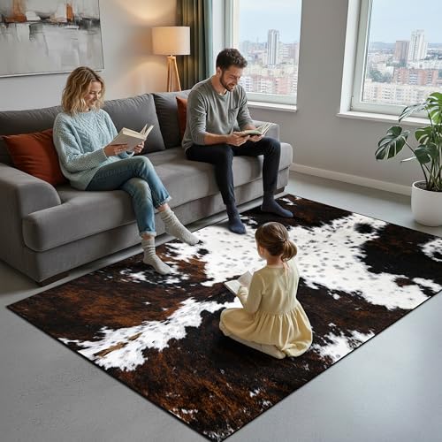 Western Area Rug 5x7 ft for Living Room Large Cow Print Non Slip Washable Rugs Ultra-Soft Low Pile Indoor Floor Mat Carpet for Bedrooms Playroom Office Kitchen - size: 5' x 7' (Rectangular)