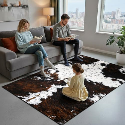 Western Area Rug 5x7 ft for Living Room Large Cow Print Non Slip Washable Rugs Ultra-Soft Low Pile Indoor Floor Mat Carpet for Bedrooms Playroom Office Kitchen - size: 5' x 7' (Rectangular)