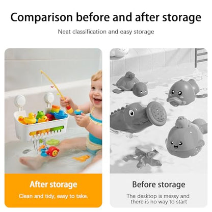 Bath Toy Storage Organizer,Kids Bathtub Toy Holder with Drain Holes,Shower Caddy for Bathtub,No Drilling Shower Caddy Suction Cup,Waterproof Storage Basket for Bathroom,Kitchen