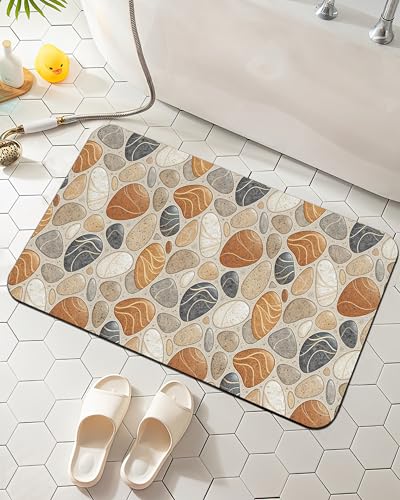 Elightvap Abstract Pebbles Stone Print Bathroom Mat Quick Drying Non Slip Bath Mats Absorbent,Bath Mat Quick Dry Bathroom Rug in Front of The Kitchen Sink, Shower Room, Bathtub,17 * 29.5 Inches - color: Abstract Pebbles Stone Print