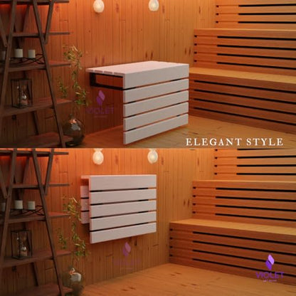 20" Folding Wall Mounted Handmade Teak Wood Large Shower Seat with Legs, ADA Compliant Durable Bath Bench, Sturdy Space-Saving Bathroom Stool, Water-Resistant Compact Chair (White, Extra Large) - color: White