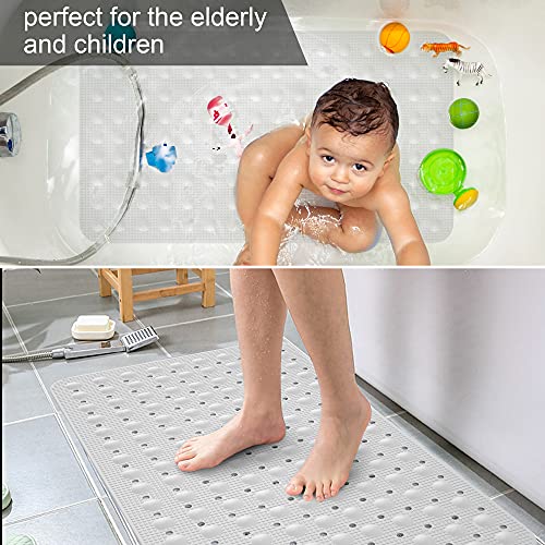 JOYCANO Bath Mat for Tub Non Slip, Shower Mat Bathtub Mat Non Slip, Natural Rubber no Plastic Odors Perfect for Baby and Elder, Tub Mat with Suction Cups, Machine Washable, 28 X 16 inches, White - color: White With Drain Holes