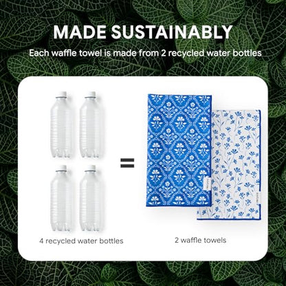 RECYCO Waffle Kitchen Towel Set of 2 - Quick Dry Microfiber Sustainable Dish Towels - Ultra Absorbent Reusable Cleaning Tea Towels - Lightweight Hand Towels,16”x 28”, Coastal Bliss - color: Coastal Bliss