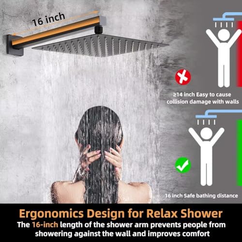 Matte Black Shower Faucet Set, Bathroom Rainfall Shower System with Stainless Steel Metal Showerhead, Single Function Shower Trim Kit with Rough-in Valve - color: Black, size: 10 Inch (Wall Mount)