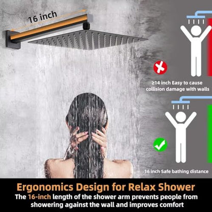 Matte Black Shower Faucet Set, Bathroom Rainfall Shower System with Stainless Steel Metal Showerhead, Single Function Shower Trim Kit with Rough-in Valve - color: Black, size: 10 Inch (Wall Mount)