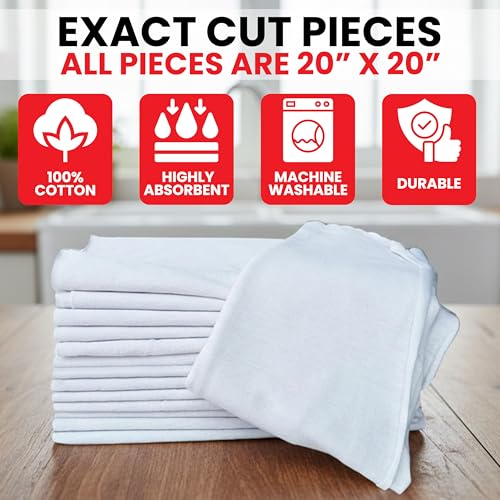 Premium New Lint Free Cotton Cleaning Rags, Exact Cut 20" x 20", 20 Packs of 20 Pieces, Absorbent Tshirt Rags, Soft White Shop Rags for Staining, Dusting, Painting, Polishing & Cleaning - size: 20x20 Inch (400 Pack)