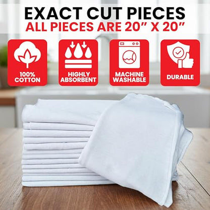 Premium New Lint Free Cotton Cleaning Rags, Exact Cut 20" x 20", 20 Packs of 20 Pieces, Absorbent Tshirt Rags, Soft White Shop Rags for Staining, Dusting, Painting, Polishing & Cleaning - size: 20x20 Inch (400 Pack)