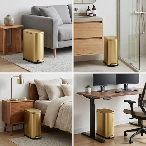 ELPHECO Bathroom Trash Can with Lid 3.5Gal Stainless Steel Step Garbage Can | 13.5 Litre Stainless Steel Pedel Garbage Can with Removable Inner Bucket, Wastebasket for Bathroom, Office, Bedroom, Gold - color: Gold