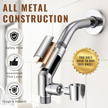 G-Promise All Metal Shower Head Holder, Wide Adjustable Range (Chrome) | Solid Brass, Extra-Wide Adjustable Angle Range, Shower Rack Compatible, Anti-Leak, Easy Install, Universal Replacement Part