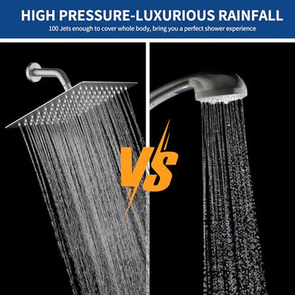 Rain Shower Head 10'' High Pressure Square Rainfall Shower Head Stainless Steel Ultra Thin Waterfall Bathroom Showerhead Body Covering Ceiling Mounted (Brushed nickel)