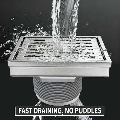 Square Shower Drain 4 inch, Brushed Nickel 304 Stainless Steel Floor Drain for Bathroom, Removable Tile Insert Grate Includes Hair Strainer - color: Brushed Nickel