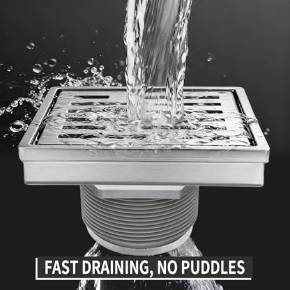 Square Shower Drain 4 inch, Brushed Nickel 304 Stainless Steel Floor Drain for Bathroom, Removable Tile Insert Grate Includes Hair Strainer - color: Brushed Nickel