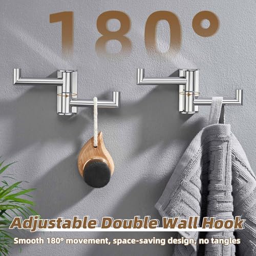Swivel Wall Hooks with 2 Arm, 2 Pack, Polished Chrome, Wall Mounted | Rust-resistant 304 Stainless Steel, Double Towel Hooks for Bathroom Kitchen closet, Flexible 180° Swivel, Heavy-duty 11 lbs - color: Polished Chrome, size: 2 Pack