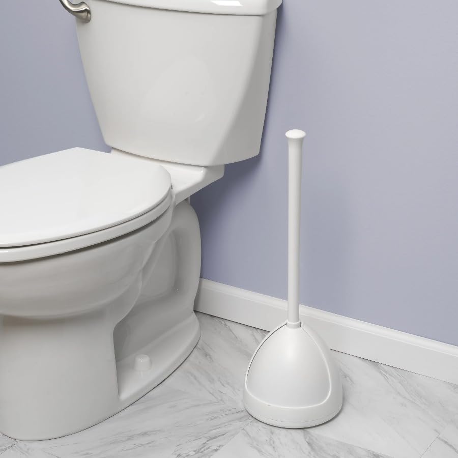 Toilet Plunger Drain Plunger with White Twist Caddy Storage Holder