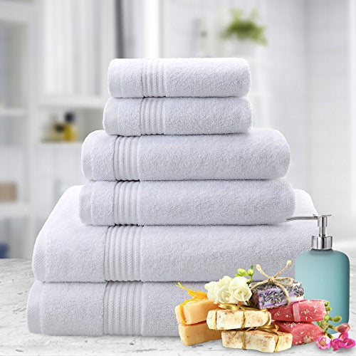 American Veteran Towel, 6 Piece Towel Set for Bathroom, 100% Cotton Turkish Bathroom Towels, 2 Bath Towels 2 Hand Towels 2 Washcloths, White - color: White, size: X Large 6 PC